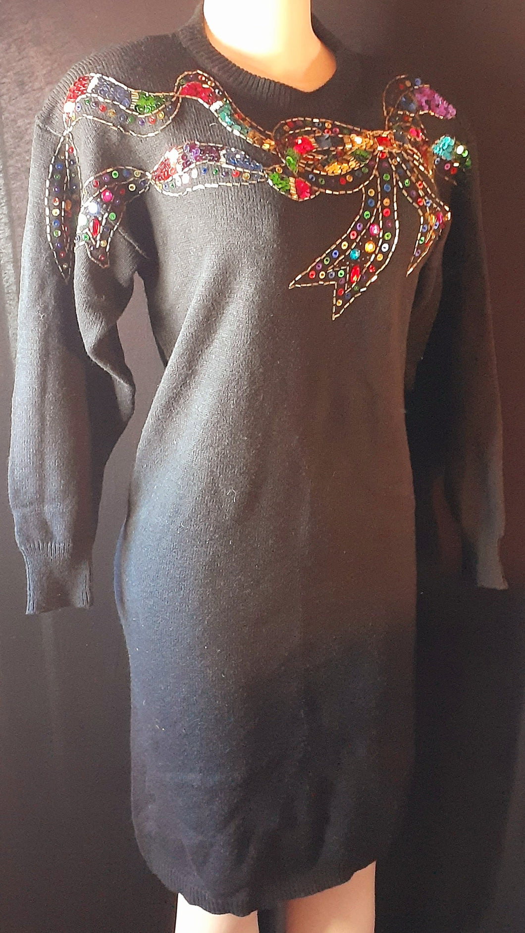 Vintage 1980s Sequin Sweater Dress Size Small Kargo Fresh