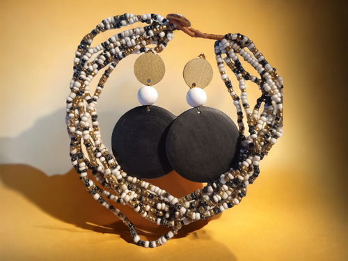 Vintage African Multi Strand Drape Necklace with custom clip on earrings Kargo Fresh
