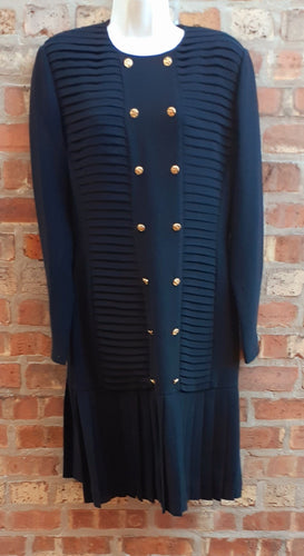 Vintage Black Crepe Pleated Coat Dress Size 10 Kargo Fresh