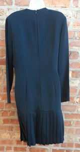 Vintage Black Crepe Pleated Coat Dress Size 10 Kargo Fresh