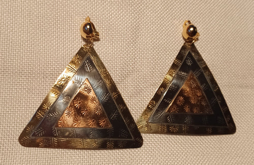 Vintage Brass Steel and Copper  Design Clip on Earrings Kargo Fresh