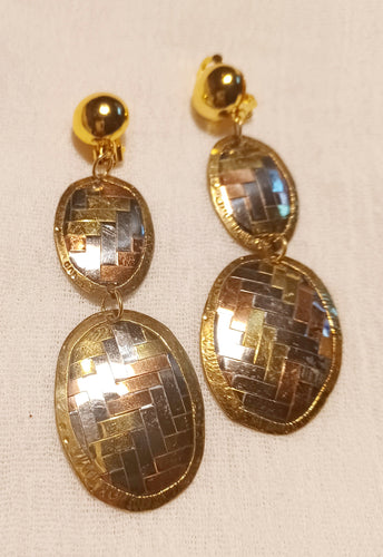 Vintage Brass Steel and Copper Wire Design Clip on Earrings Kargo Fresh