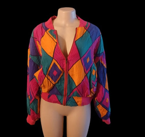 Vintage Carol Horn diamond print silk jacket M Kargo Fresh