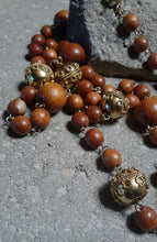 Load image into Gallery viewer, Vintage Chunky Wood and Brass Bead Necklace Kargo Fresh
