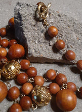 Load image into Gallery viewer, Vintage Chunky Wood and Brass Bead Necklace Kargo Fresh
