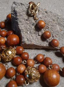 Vintage Chunky Wood and Brass Bead Necklace Kargo Fresh