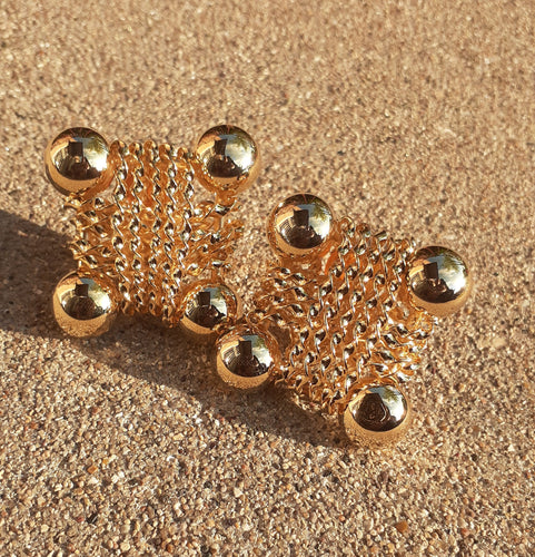 Vintage Chunky Woven Metal Clip On Cluster Earrings Kargo Fresh