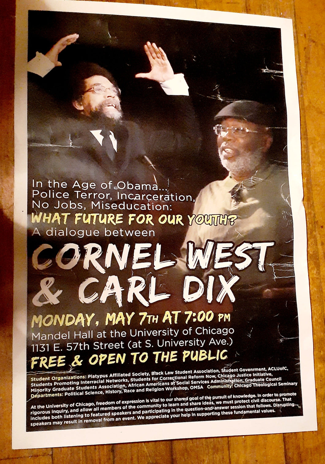 Vintage Cornell West and Carl Dix University of Chicago Lecture Poster Kargo Fresh