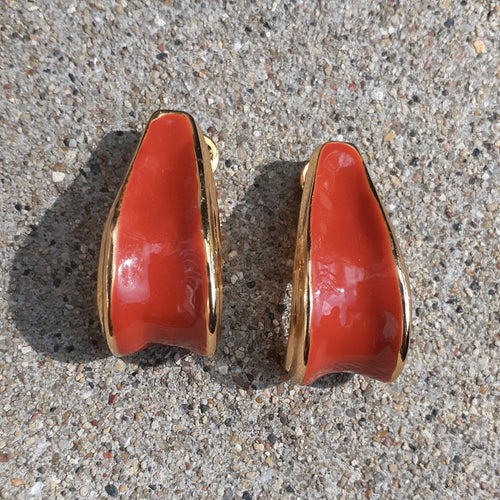 Vintage Enameled Metal Huggie Hoop Clip On  Earrings Kargo Fresh