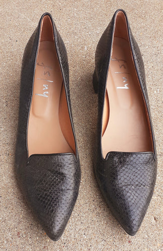 Vintage FS/NY Black Snakeskin Leather Block Heels Size 8.5 Kargo Fresh