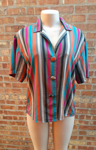 Vintage Glances Poly Crepe Stripes Blouse Large Kargo Fresh