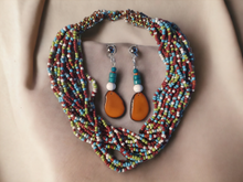 Load image into Gallery viewer, Vintage Glass Bead Multi Strand Layering Necklace and clip on earrings set Kargo Fresh
