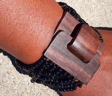 Load image into Gallery viewer, Vintage Hand beaded Walnut Wood Elastic Belt  bracelet necklace and earrings set Kargo Fresh
