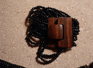Vintage Hand beaded Walnut Wood Elastic Belt  bracelet necklace and earrings set Kargo Fresh