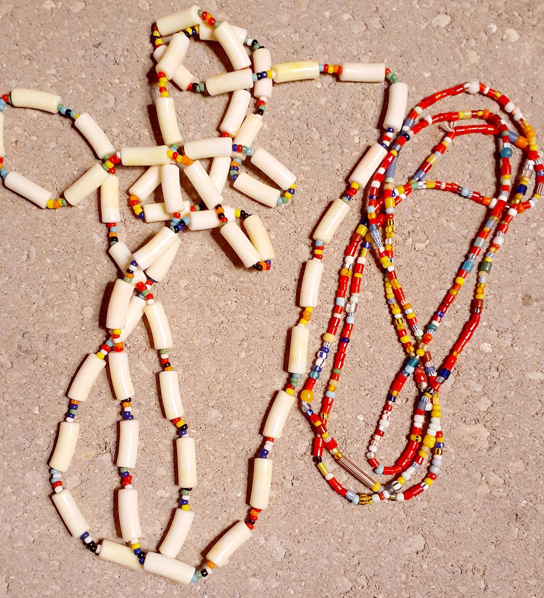 Vintage Hand strung Seed Bead and Bovine Horn Maasai layering Necklace Set Kargo Fresh