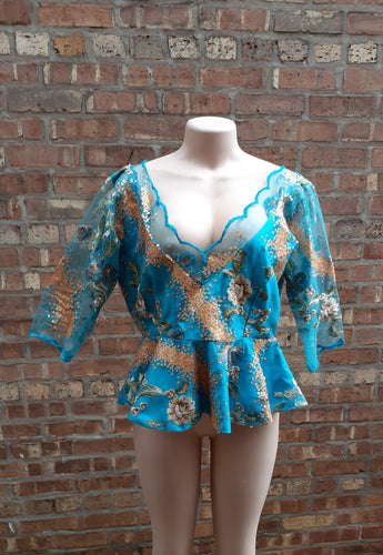 Vintage Handmade African Beaded Lace Peplum Top L Kargo Fresh