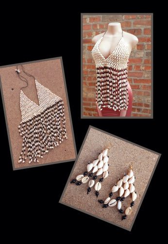 Vintage Handmade Cowrie Shell Bikini Top and Earrings Set Kargo Fresh