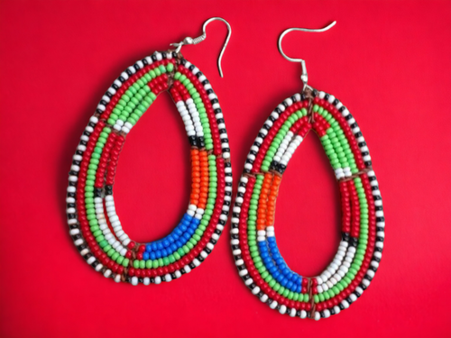 Vintage Handmade MAASAI Bead Hoop Earrings Kargo Fresh