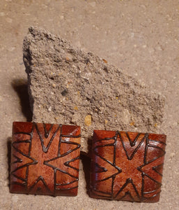 Vintage Handpainted Chocolate Square Wooden Earrings Kargo Fresh
