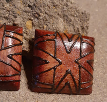 Load image into Gallery viewer, Vintage Handpainted Chocolate Square Wooden Earrings Kargo Fresh
