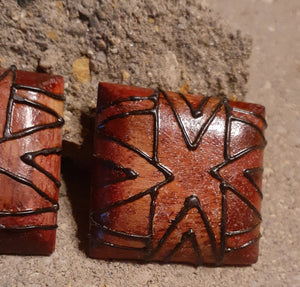 Vintage Handpainted Chocolate Square Wooden Earrings Kargo Fresh