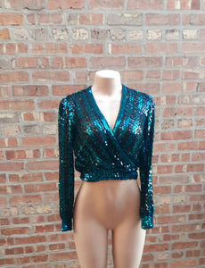 Vintage Jo-Ed Sophisticates Sequin Crop Blouse Small Kargo Fresh