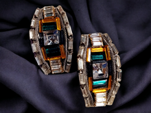 Load image into Gallery viewer, Vintage MJ Hansen Avant Garde Couture Crystal Clip on Earrings 1988 Kargo Fresh
