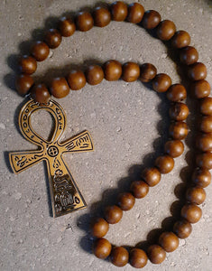 Vintage Mens Chunky Brass and Wood Ankh Necklace Kargo Fresh