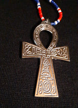 Load image into Gallery viewer, Vintage Mens XL  Silver Metal and Glass bead Handmade  Ankh Necklace Kargo Fresh
