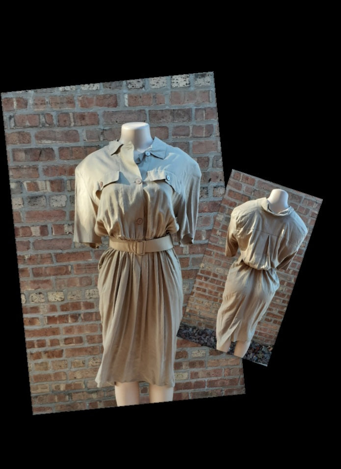 Vintage Ms. Chaus Khaki Rayon Career Dress Size 14/16 Kargo Fresh