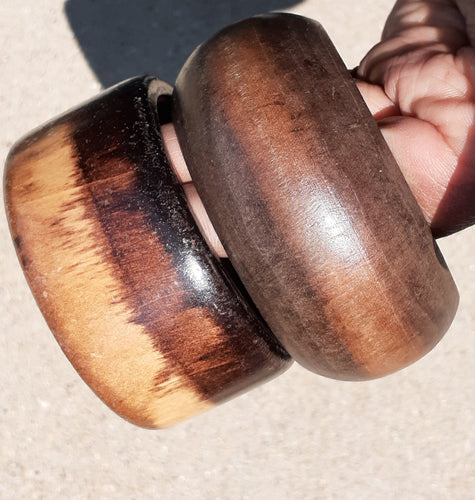 Vintage Natural Carved Wood Bangle set  (Small Wrist) Kargo Fresh