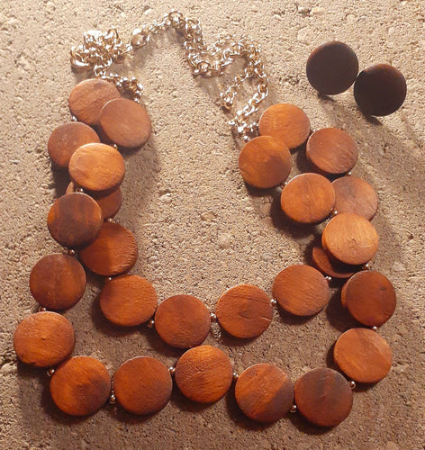 Vintage Natural Wood Necklace and Stud Earrings Kargo Fresh