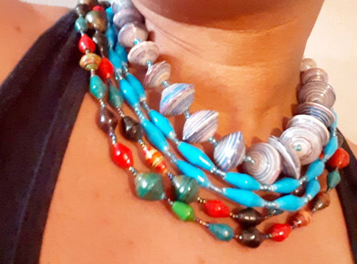 Vintage Paper Bead Layering Necklace Set of 3 Kargo Fresh