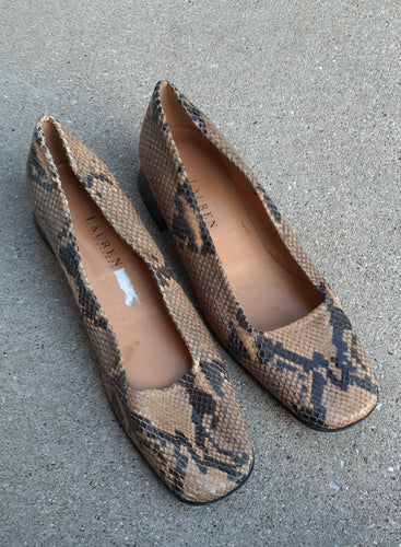 Vintage Ralph Lauren Python Block Heel Loafers Size 9.5 Kargo Fresh