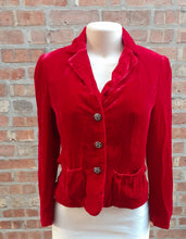 Load image into Gallery viewer, Vintage Red Velvet Rayon Silk Blazer Size 4 Petites Kargo Fresh
