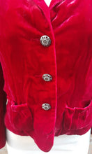 Load image into Gallery viewer, Vintage Red Velvet Rayon Silk Blazer Size 4 Petites Kargo Fresh
