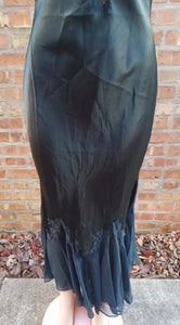 Vintage Rhonda Shear Black Satin and Lace slip gown. Small no Kargo Fresh