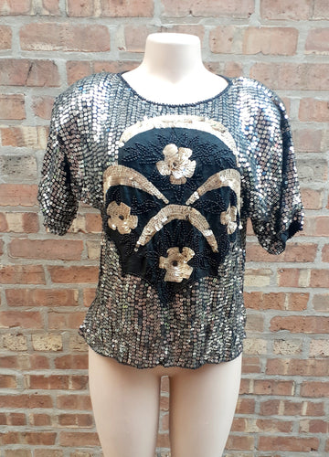 Vintage Silver Sequin Evening Blouse Kargo Fresh