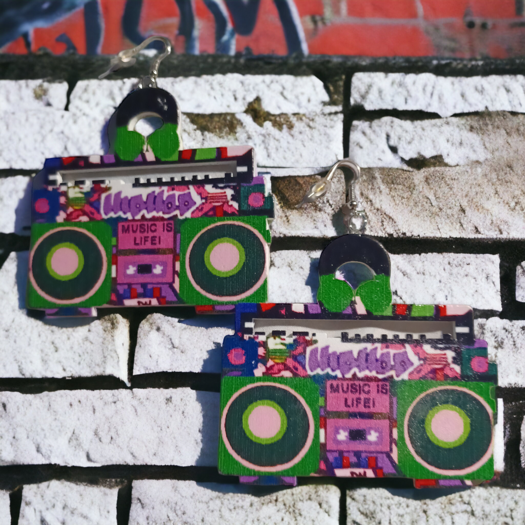 Vintage Style Hip Hop Boombox Wooden Earrings Kargo Fresh