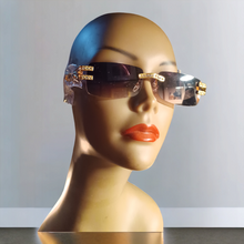 Load image into Gallery viewer, Vintage Style Rimless Rhinestone &amp; Wood Sunglasses Kargo Fresh
