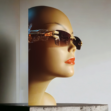 Load image into Gallery viewer, Vintage Style Rimless Rhinestone &amp; Wood Sunglasses Kargo Fresh
