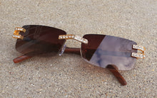 Load image into Gallery viewer, Vintage Style Rimless Rhinestone &amp; Wood Sunglasses Kargo Fresh
