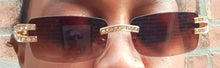 Load image into Gallery viewer, Vintage Style Rimless Rhinestone &amp; Wood Sunglasses Kargo Fresh
