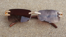 Load image into Gallery viewer, Vintage Style Rimless Rhinestone &amp; Wood Sunglasses Kargo Fresh
