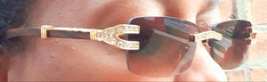 Vintage Style Rimless Rhinestone & Wood Sunglasses Kargo Fresh