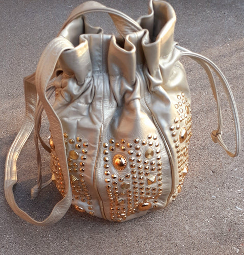 Vintage Viva Of California Gold Studded Leather Drawstring Purse (1980s) Kargo Fresh