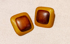 Vintage Wooden Clip On Stud Earrings Kargo Fresh