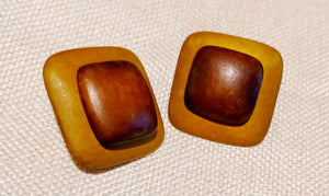 Vintage Wooden Clip On Stud Earrings Kargo Fresh