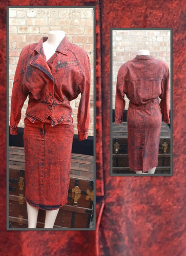 Vintage and rare Designer Norman Mayer Acid Wash Denim Skirt Set Small 1980s Kargo Fresh