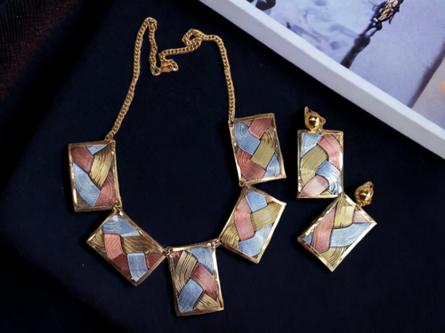 Vintage brass and copper clip on necklace set Kargo Fresh